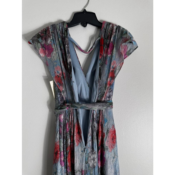 NWT Metallic Floral Drape Shoulder GownELIZA J SZ 0 - Picture 7 of 8